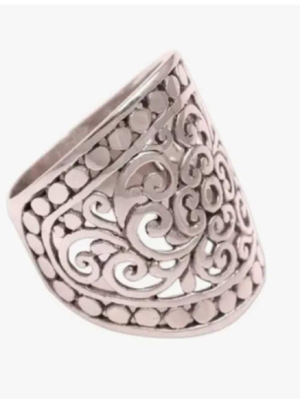 Boho style Filigree Wide Band Ring - Silver plated over copper NWOT size 7, 8, 9 - Picture 3 of 9